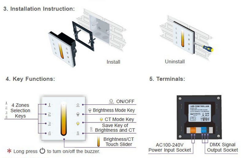 DX6_RF_Color_Temp_LED_Controller_Touch_Panel_Multi_Zone_Dimmer_user_manual