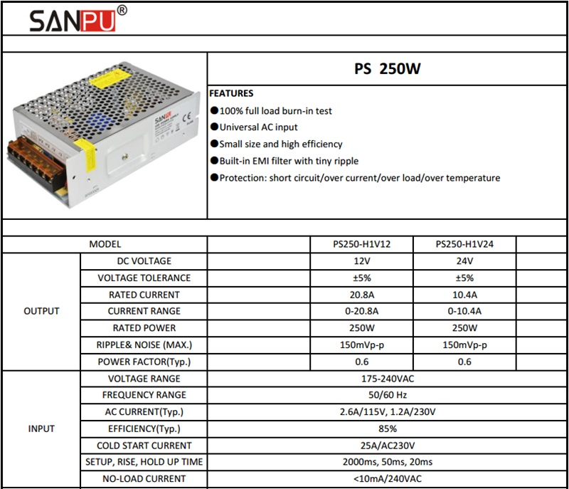 SANPU_EMC_EMI_EMS_SMPS_250W_12Volt_Switching_1