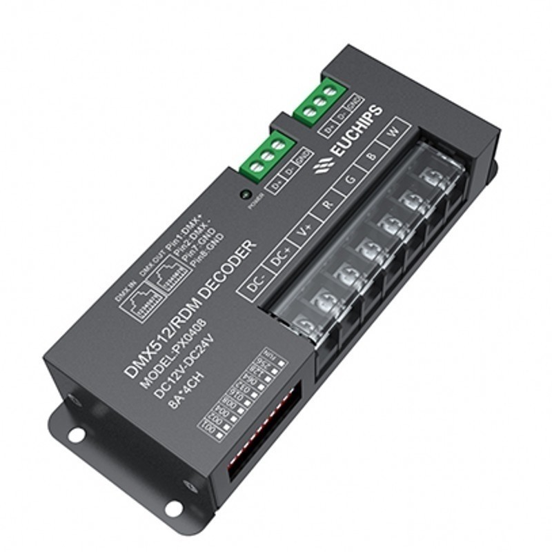 PX0408 12v 24v 8A 4CH DMX512 RDM RGBW Euchips Controller Decoder