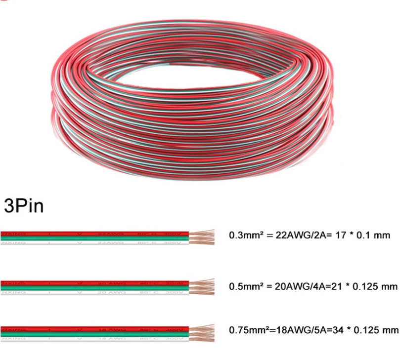 3 Pin Extension Wire Cable 18AWG/20AWG/22AWG for CCT Light Strip