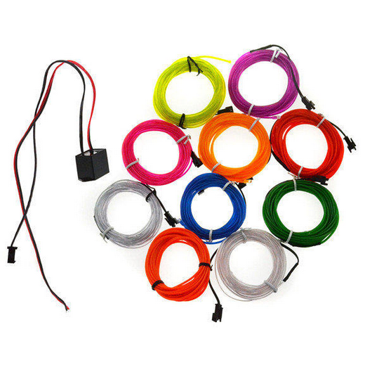 5M Flexible Neon EL Wire Car Decor LED Light Battery Party Light 2pcs