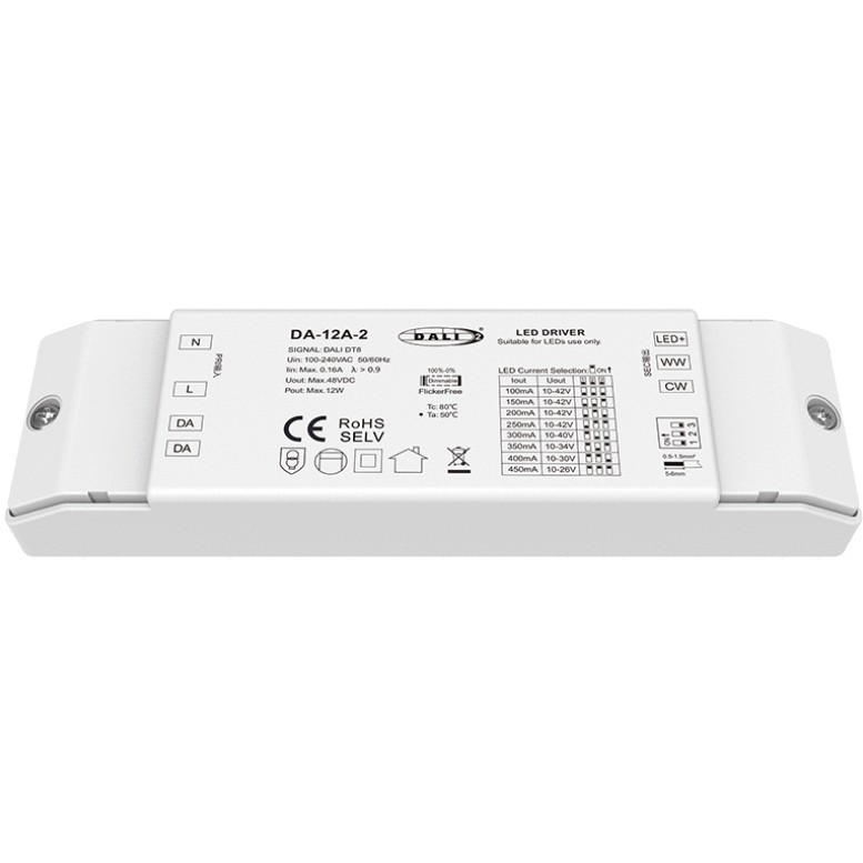 DA-12A-2 12W Skydance Controller DALI CCT CC Led Driver 100-450mA
