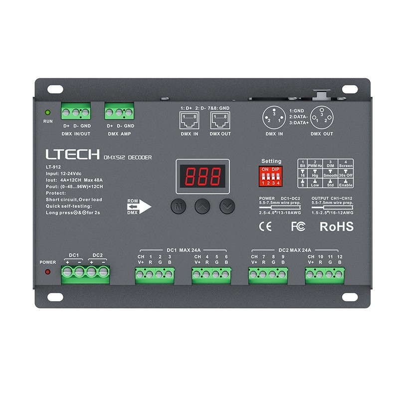 LTECH LED LT-912 DMX Decoder DC12V-24V Input 4A 12CH Max 48A 