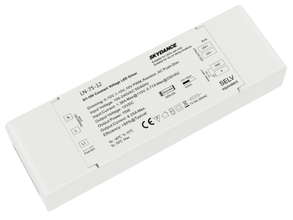 LN-75-12 Skydance Led Controller 75W 12VDC CV 0/1-10V& SwitchDim LED Driver