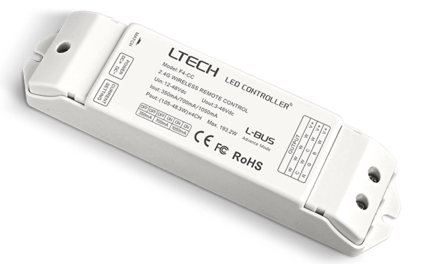 Ltech F4-CC 2.4G RF CC Led Wireless Driver 350/700/1050mA 12-48Vdc Controller Control Dimmer Decoder
