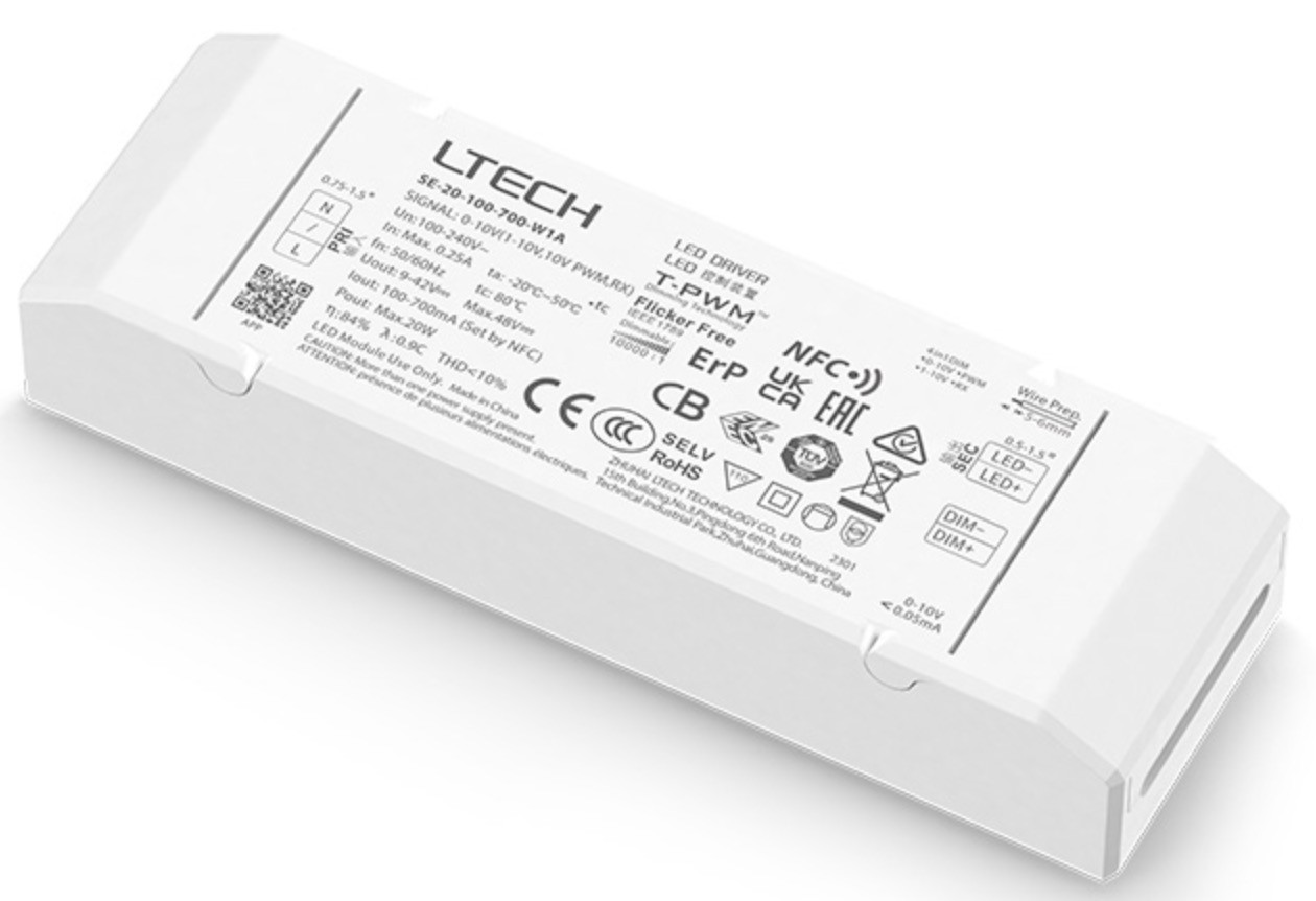 Ltech SE-20-100-700-W1A 20W 100-700mA NFC CC 0/1-10V LED driver