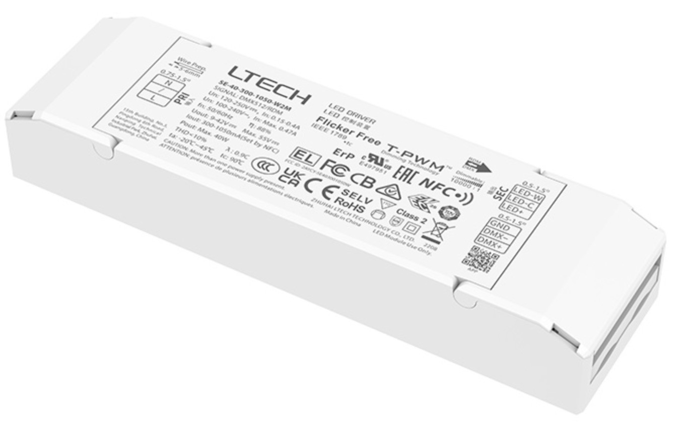 Ltech SE-40-300-1050-W2M 40W 300-1050mA NFC CC DMX Tunable White LED Driver