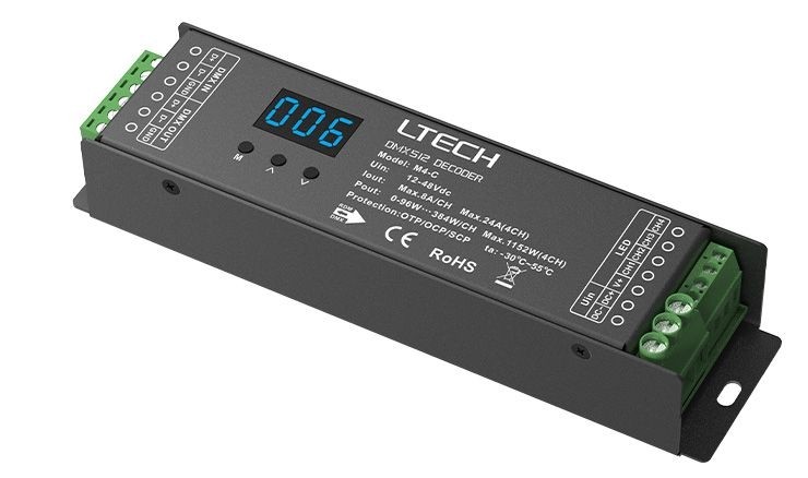 Ltech M4-C 4CH 8A 12-48Vdc DMX RDM CV Decoder