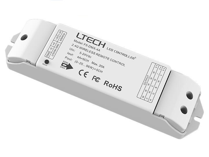 LTECH F5-DMX-4A LED DMX/RDM Wireless Driver 5~24V DC 5A 4CH Output