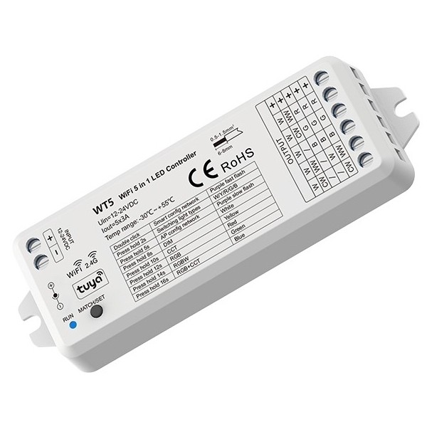 Skydance WT5 WiFi RF 5 in 1 Led Controller 12-24V 5CH 3A Tuya App