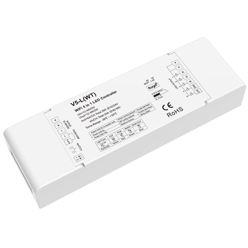 V5-L(WT) Tuya App 5CH 6A 12-48V DC WiFi RF 5 in 1 CV Skydance Led Controller